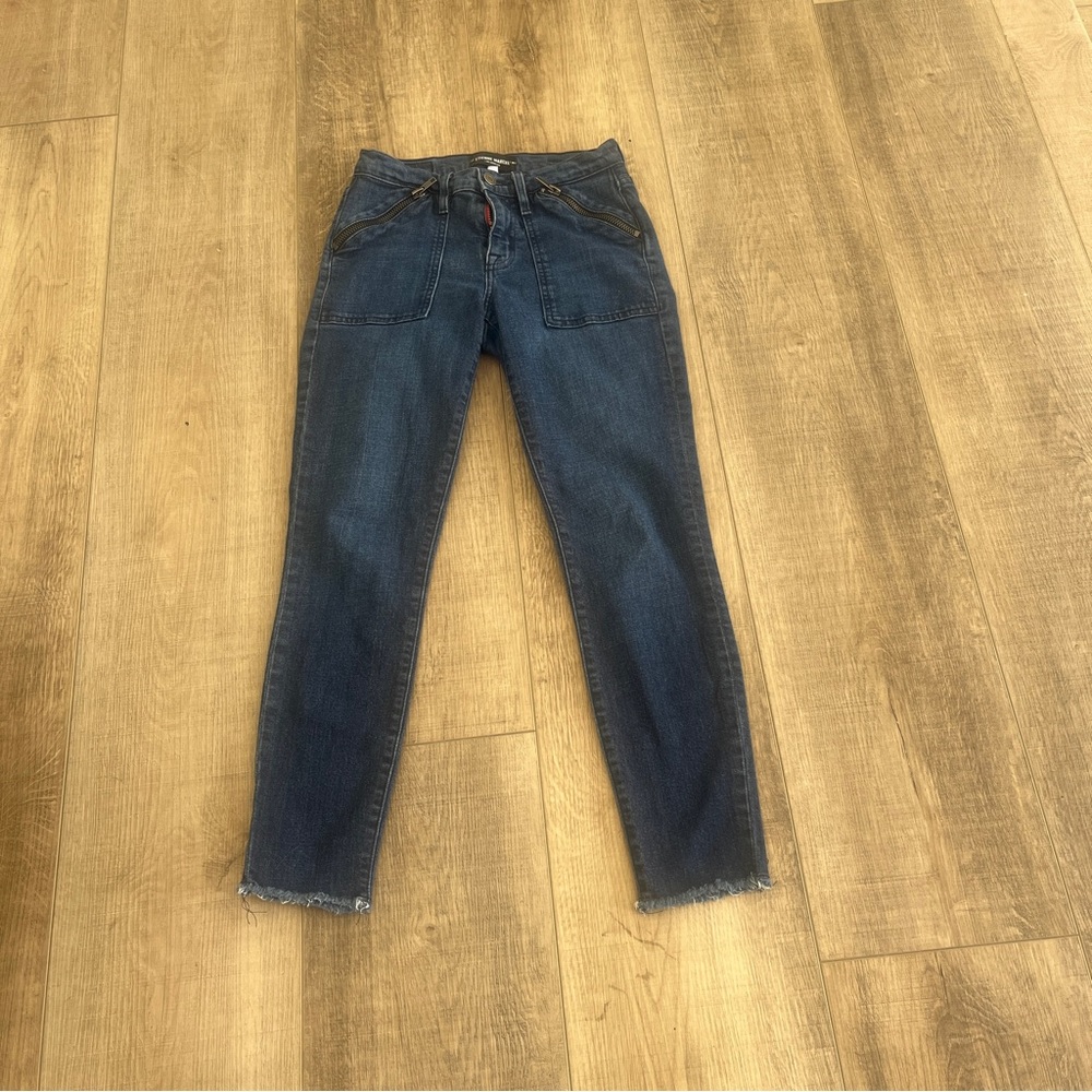 NWOT ETIENNE MARCEL USA 26/26 Dark blue Denim Jeans Stretch Skinny Zip Raw Hem